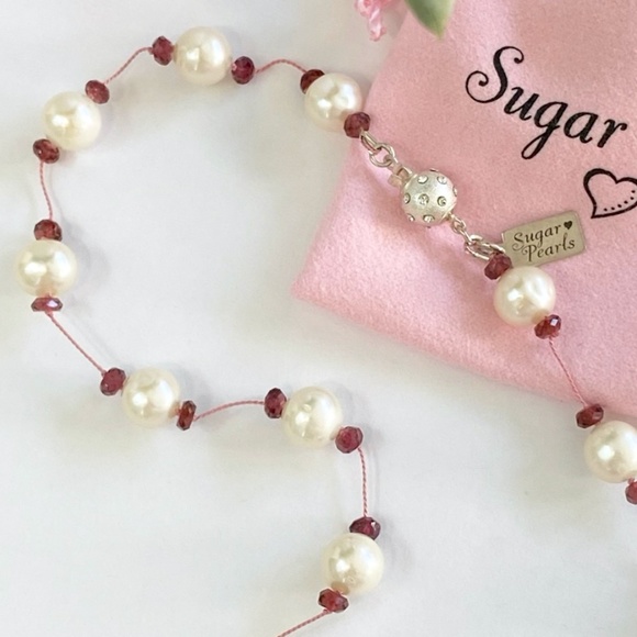 Tin Cup Pearl and Garnet Necklace - Picture 3 of 6